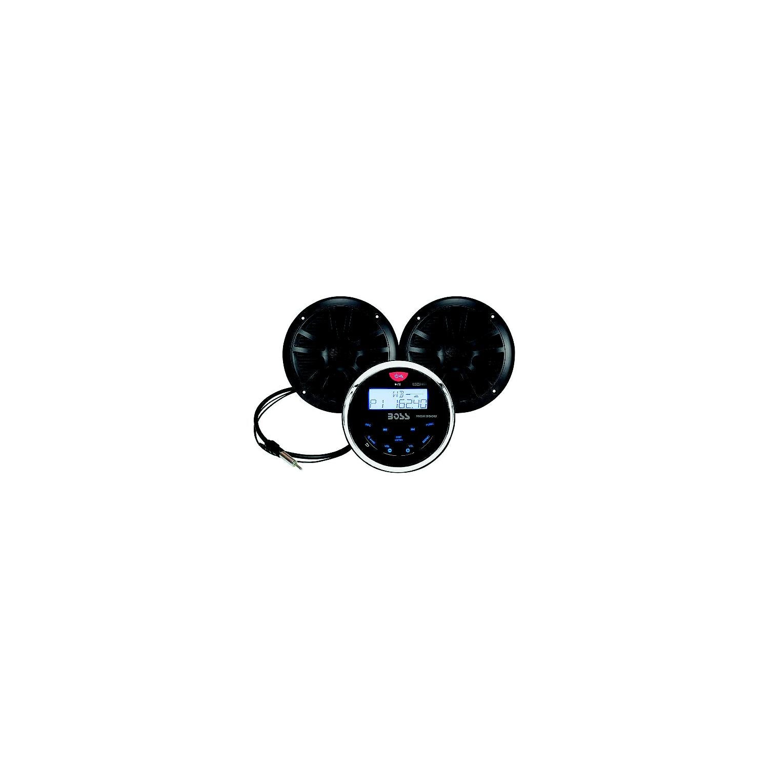 Boss Audio MCKGB350B6 Bluetooth® Black In-Dash Gauge Receiver Package w/ 6-1/2" Black Marine Speakers 153-MCKGB350B6