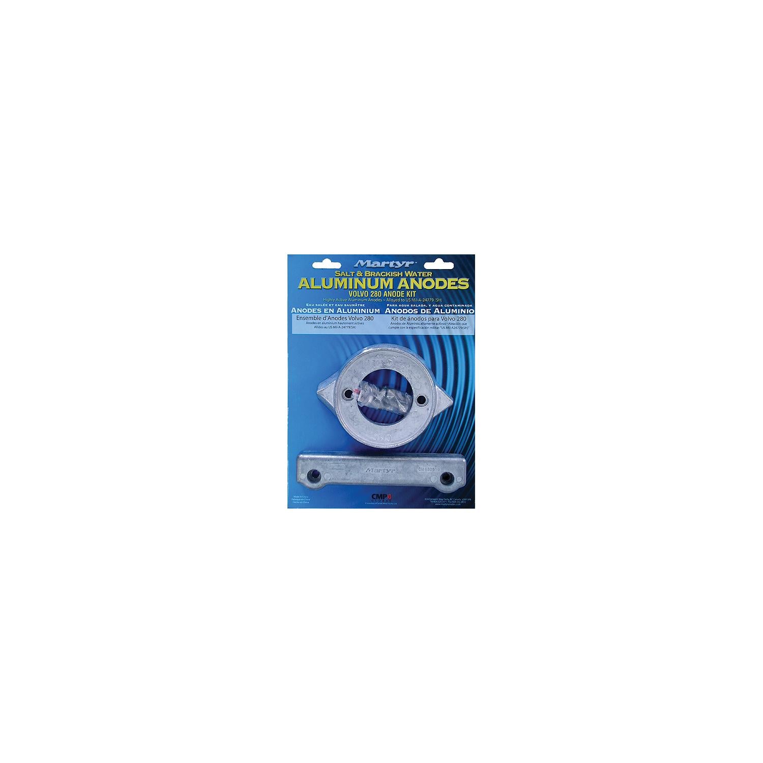 Martyr Aluminum Anode Kit For Volvo Penta 280 Engine (Contains 1-V18, 1-CM832598 and Fastening Hardware) 194-CM280KITA