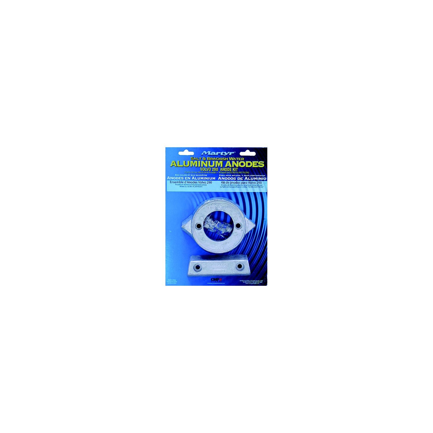 Martyr Aluminum Anode Kit For Volvo Penta 290 Engine (Contains 1-V18, 1-852835 and Fastening Hardware) 194-CM290KITA