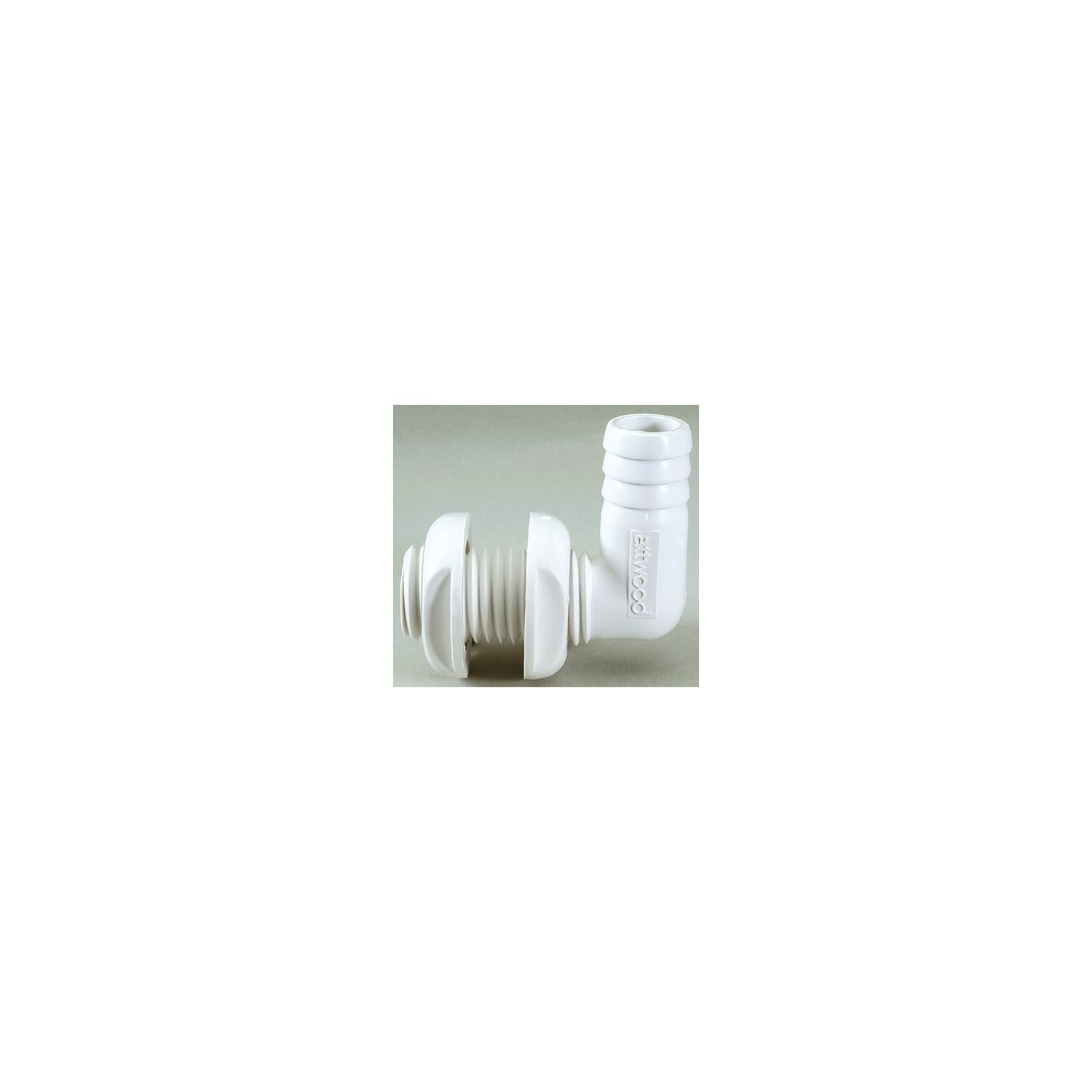 ATTWOOD Attwood Thru Hull Connector For Hose, White, 90 Degree - 3/4"