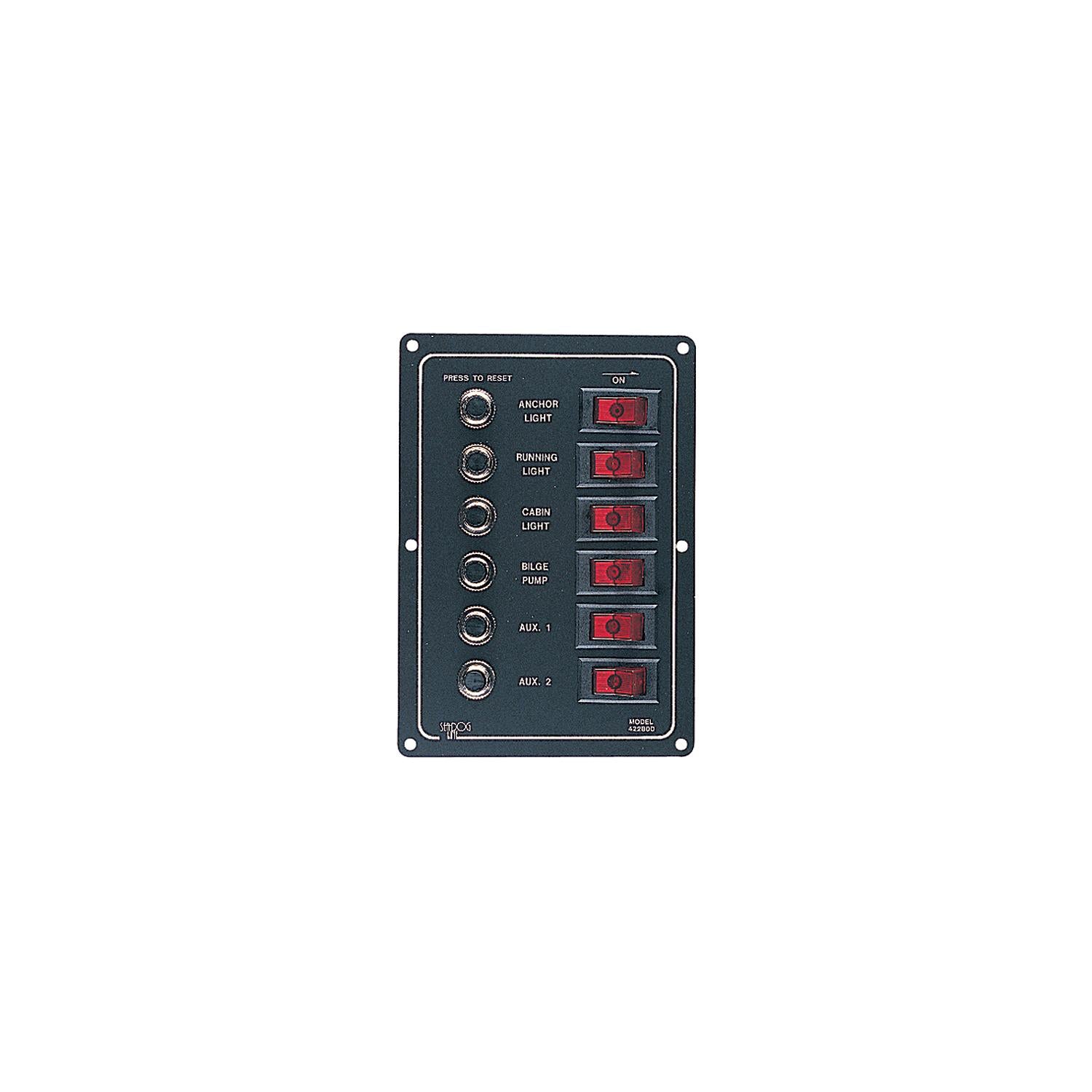 Sea-Dog Line Sea-Dog Line SeaDog 422800 Aluminum 6 Circuit Breaker Panel | 6-1/2" x 4-1/2" | Stamped Anodized Aluminum