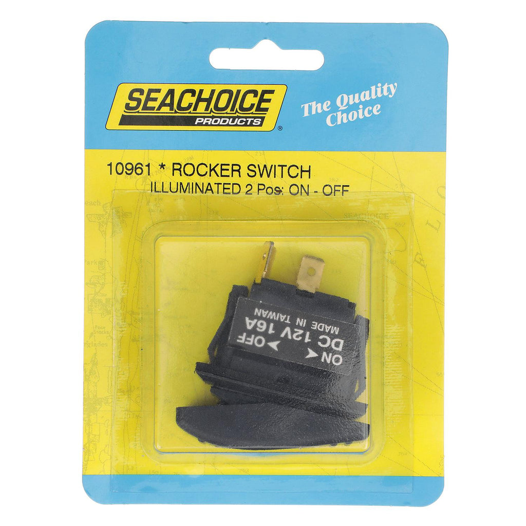 Seachoice Seachoice Illuminated Rocker Switch, SPST, 3 Terminal, On/Off, Black