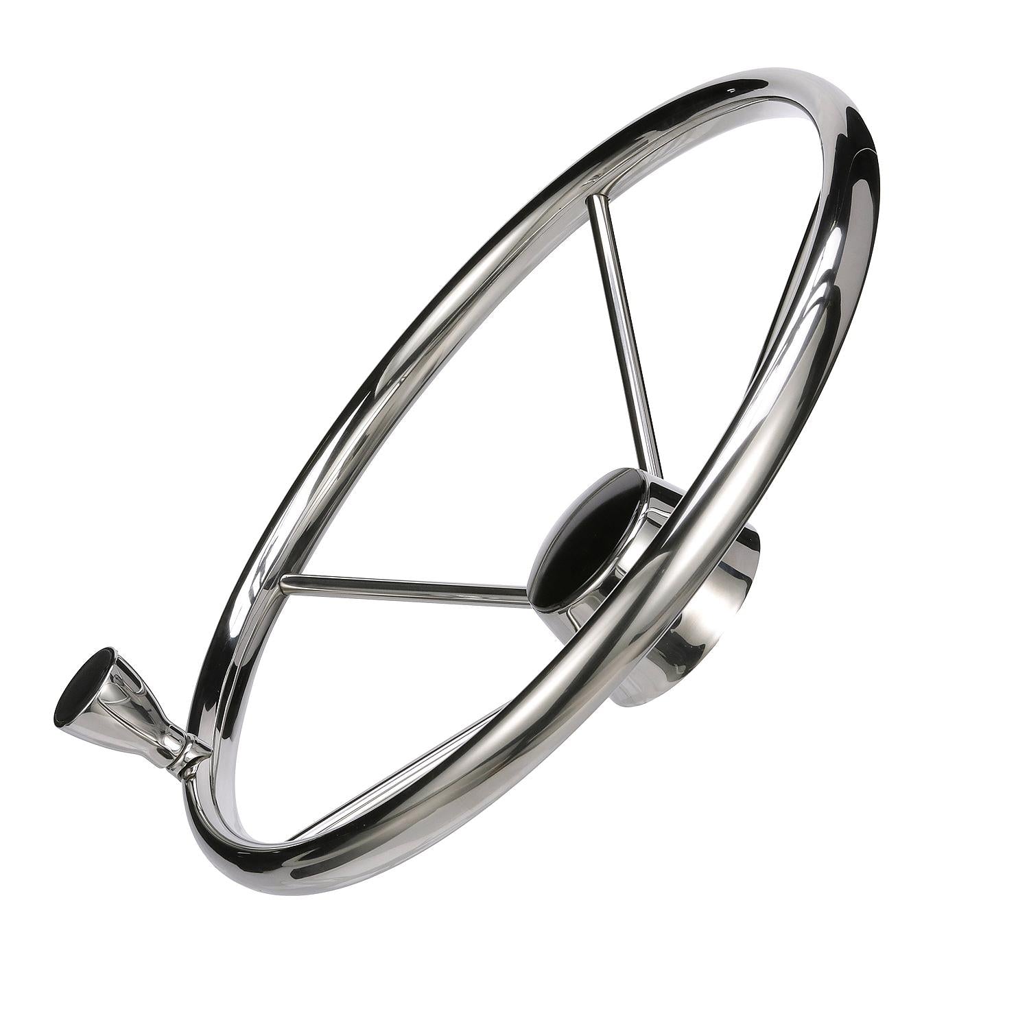 Seachoice 5 Spoke 15" Stainless Steel Destroyer Steering Wheel With Turning Knob & Black Center Cap 50-28541