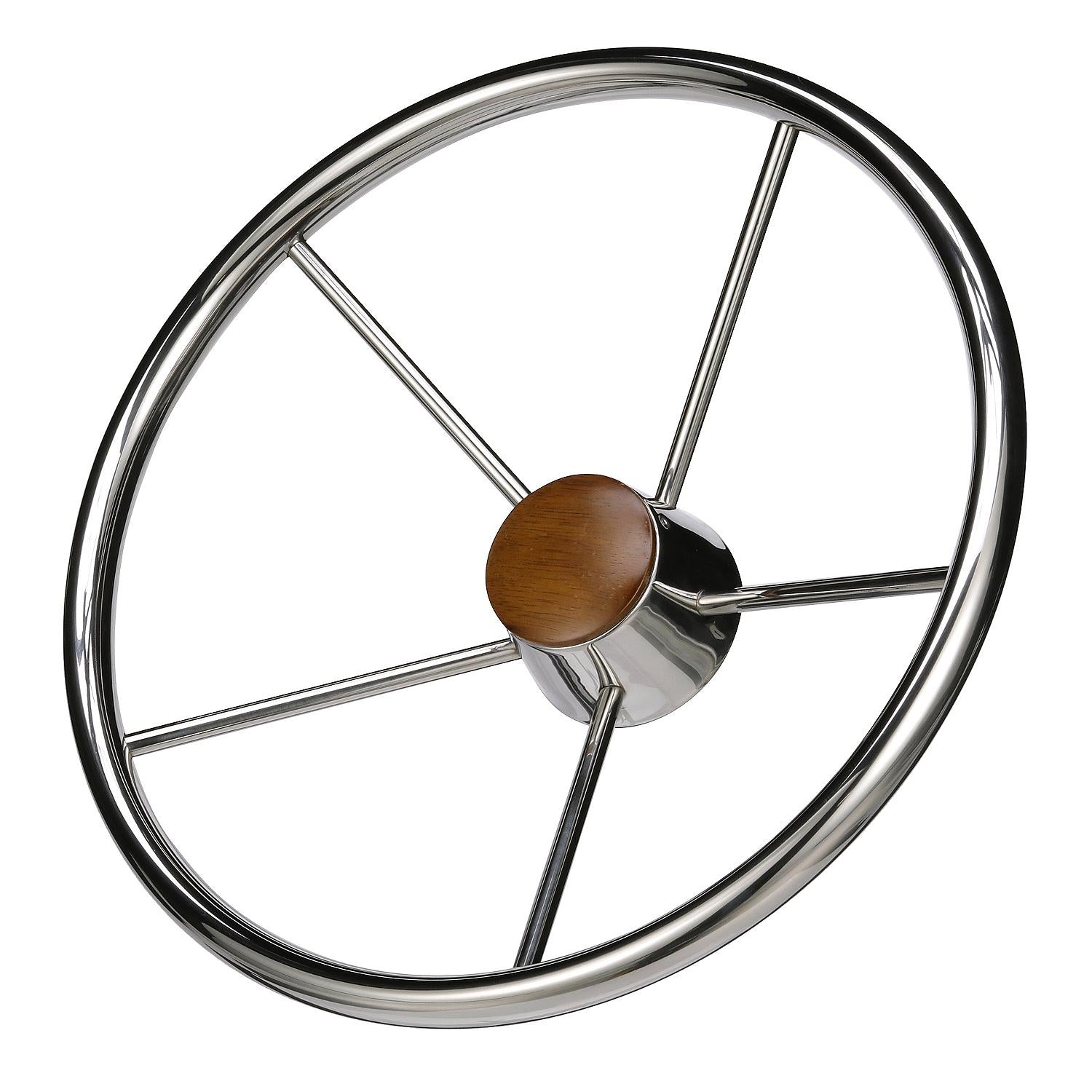Seachoice 5 Spoke 15" Stainless Steel Destroyer Steering Wheel With Genuine Teak Cap 50-28551