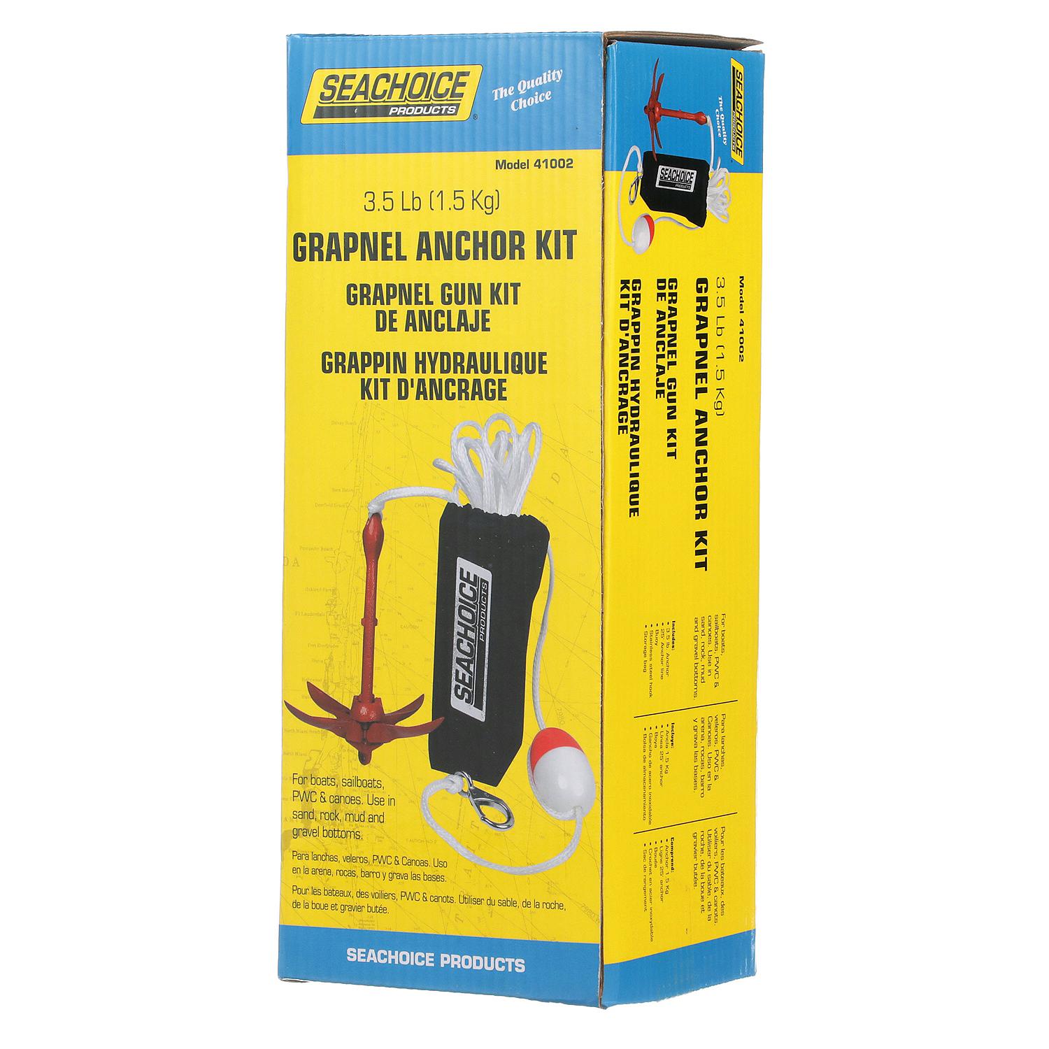 Seachoice 3.5 lb. Grapnel Anchor Kit For Boats 5 to 12' (Includes Anchor, 1/4" x 25' Line, Adjustable Buoy, S/S Hook and Storage Bag) 50-41002