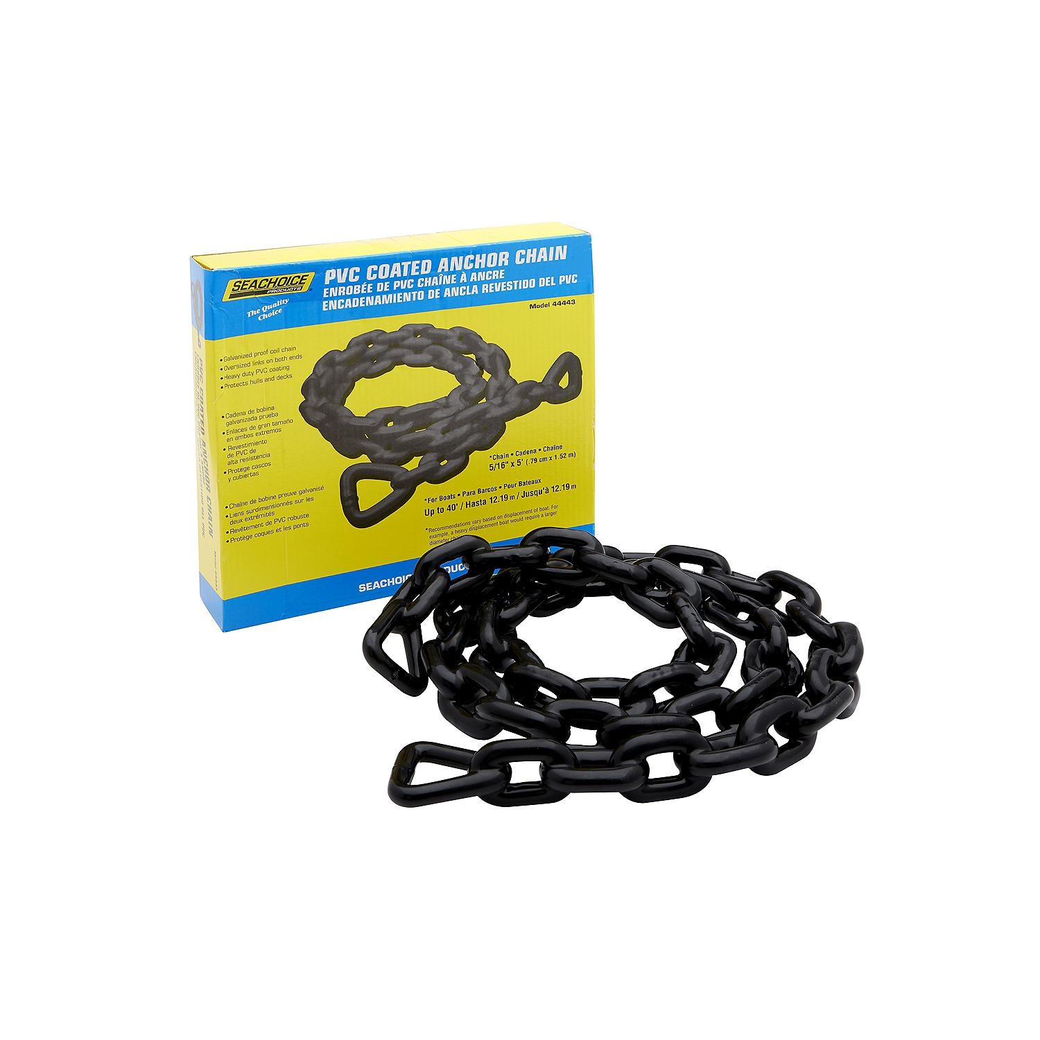 Seachoice Black PVC Coated Galvanized Anchor Lead Chain 5/16" x 5' 50-44443