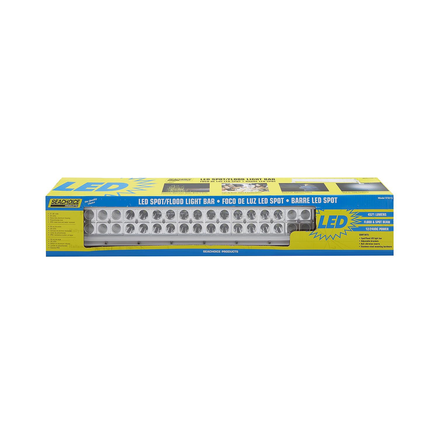 Seachoice 51673 LED Spot/Flood Light Bar, Black Housing, 40 LEDs, 21.26", 12/24V 50-51673