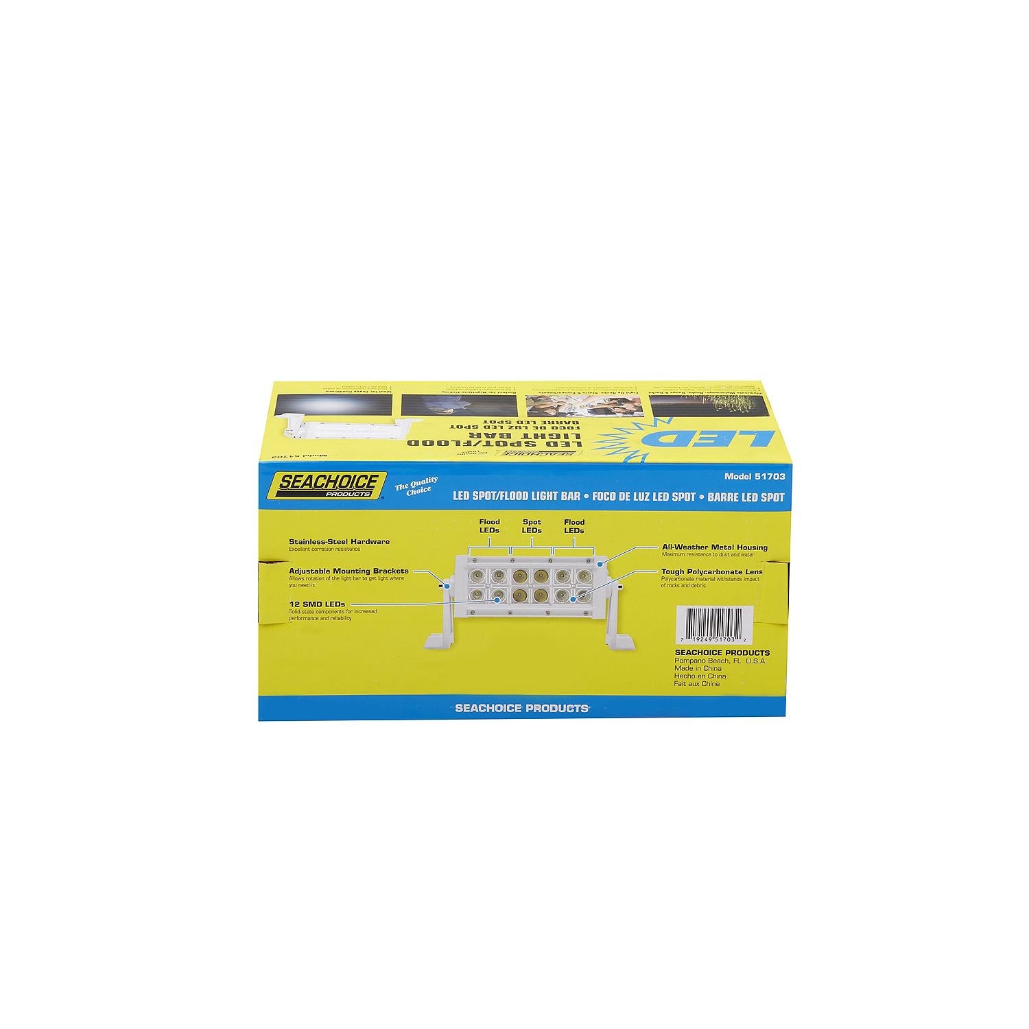 Seachoice 51703 LED Spot/Flood Light Bar, White Housing, 12 LEDs, 7.25", 12/24V 50-51703
