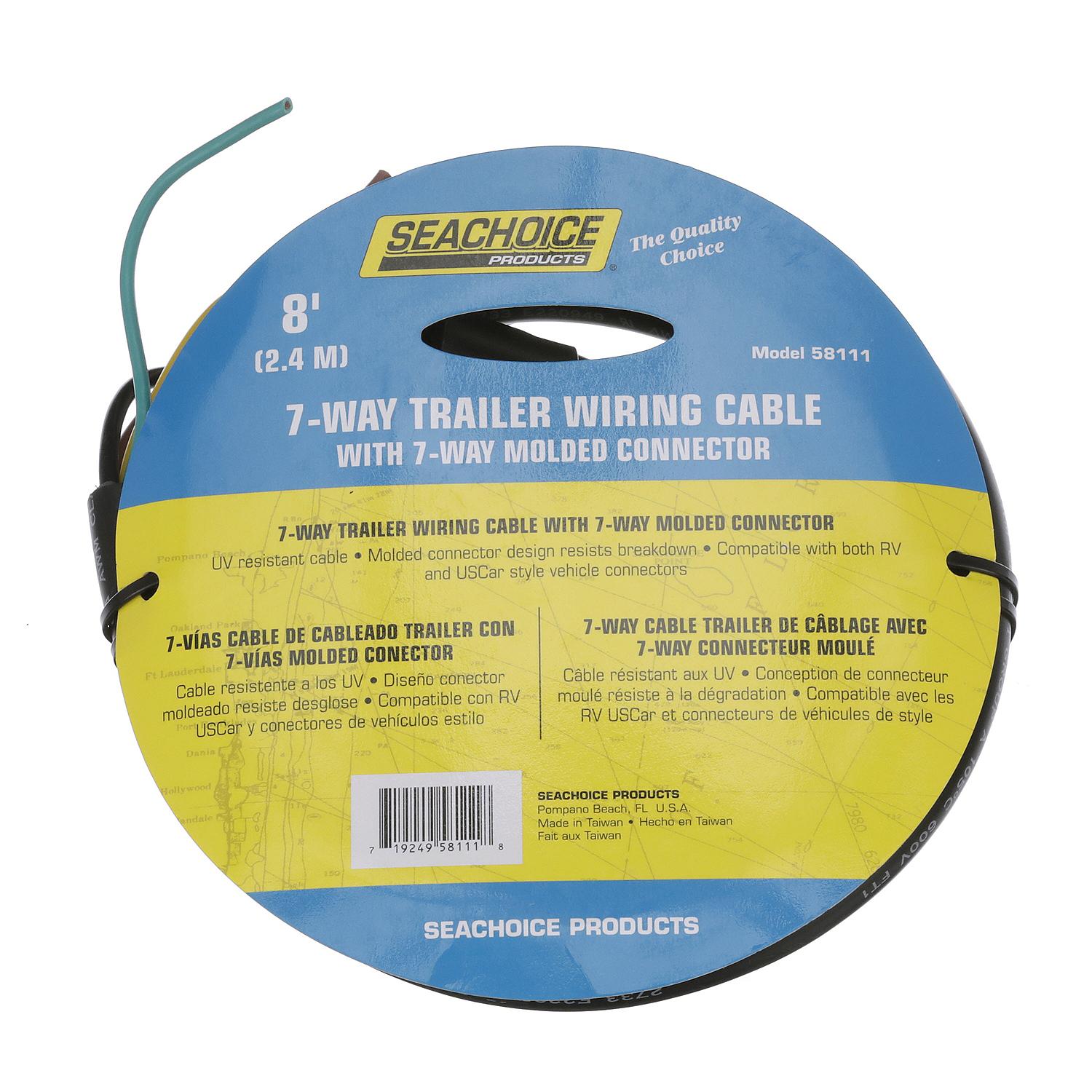 Seachoice 7-Way Trailer Wiring 8' Cable With 7-Way Molded Connector 50-58111