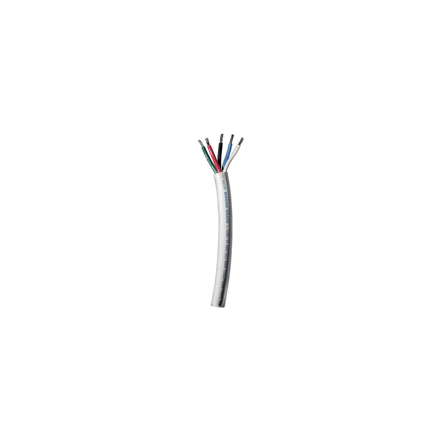 Ancor 155010 Marine Grade™ Tinned Copper White Flat Signal Cable, 14/5 AWG, 100', Black/Blue/Green/Brown/Red 639-155010