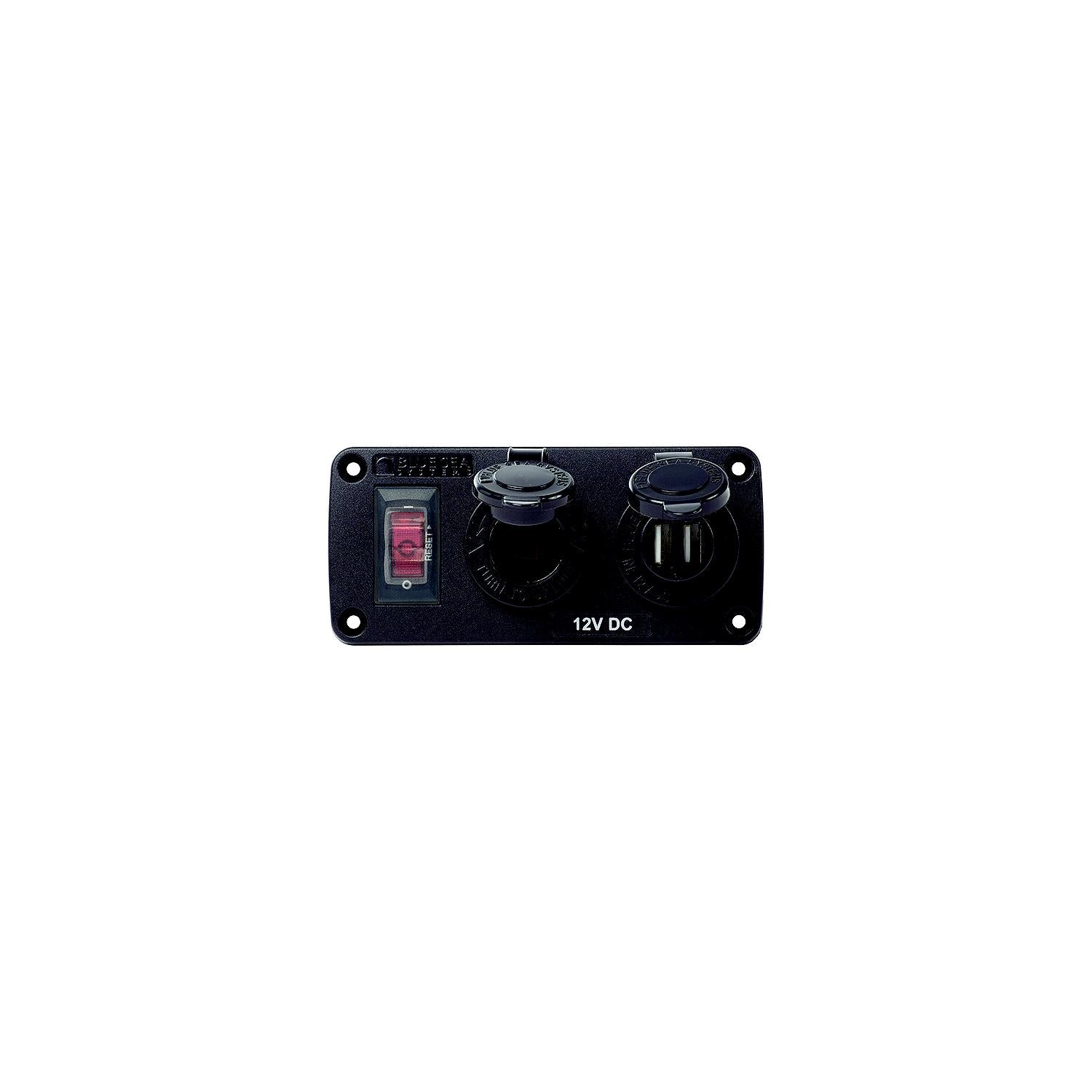 Blue Sea Systems 4363 Water-Resistant USB Accessory Panel, w/12V Socket, 2.1A Dual USB Charger 661-4363