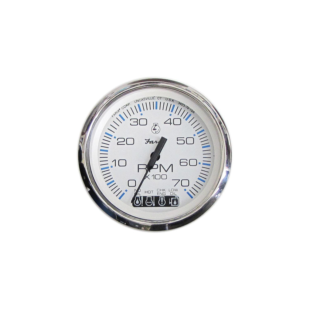 Faria Instruments Faria Instruments Faria Chesapeake SS White 4" Gauge - Tach, 7000 RPM, w/OMC system check