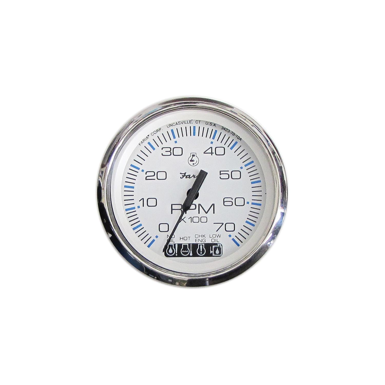 Faria Instruments Faria Instruments Faria Chesapeake SS White 4" Gauge - Tach, 7000 RPM, w/OMC system check