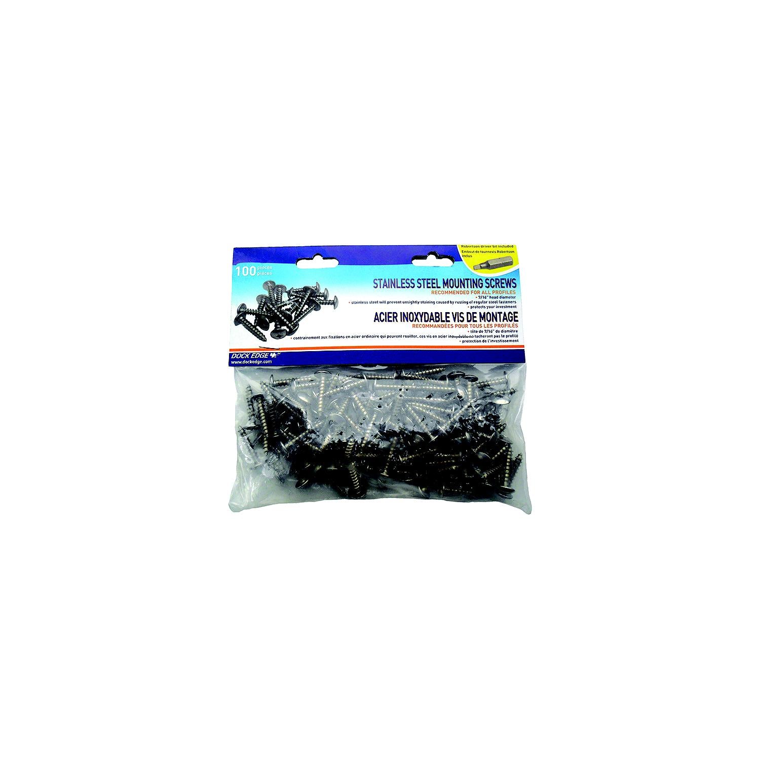 Dock Edge Stainless Steel Mounting Screws and Robertson Driver Bit (100/pk) 686-1006F